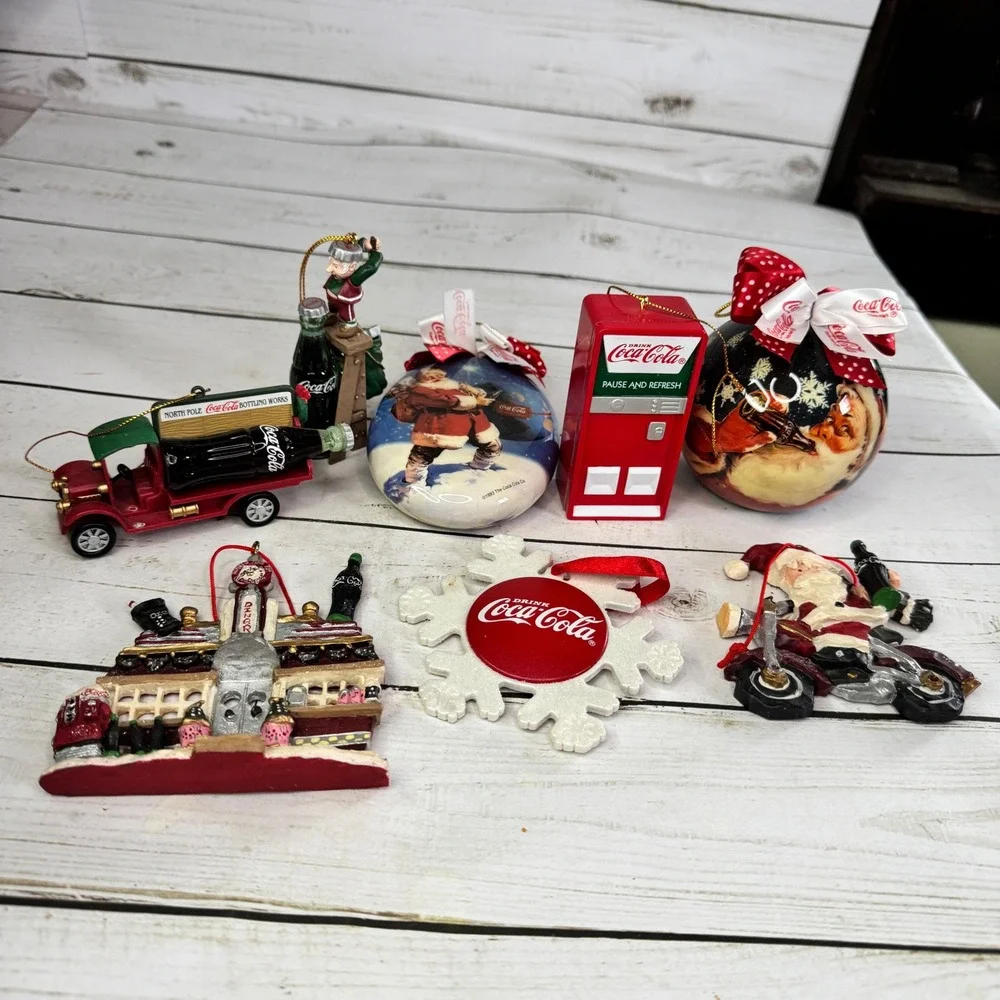 Vtg Coca-Cola‎ Christmas Ornament Lot 8pc Santa Polar Bear Truck Vending Machine